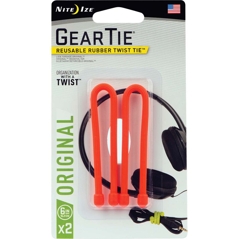 Nite Ize Gear Tie 6" Orange 2 pack