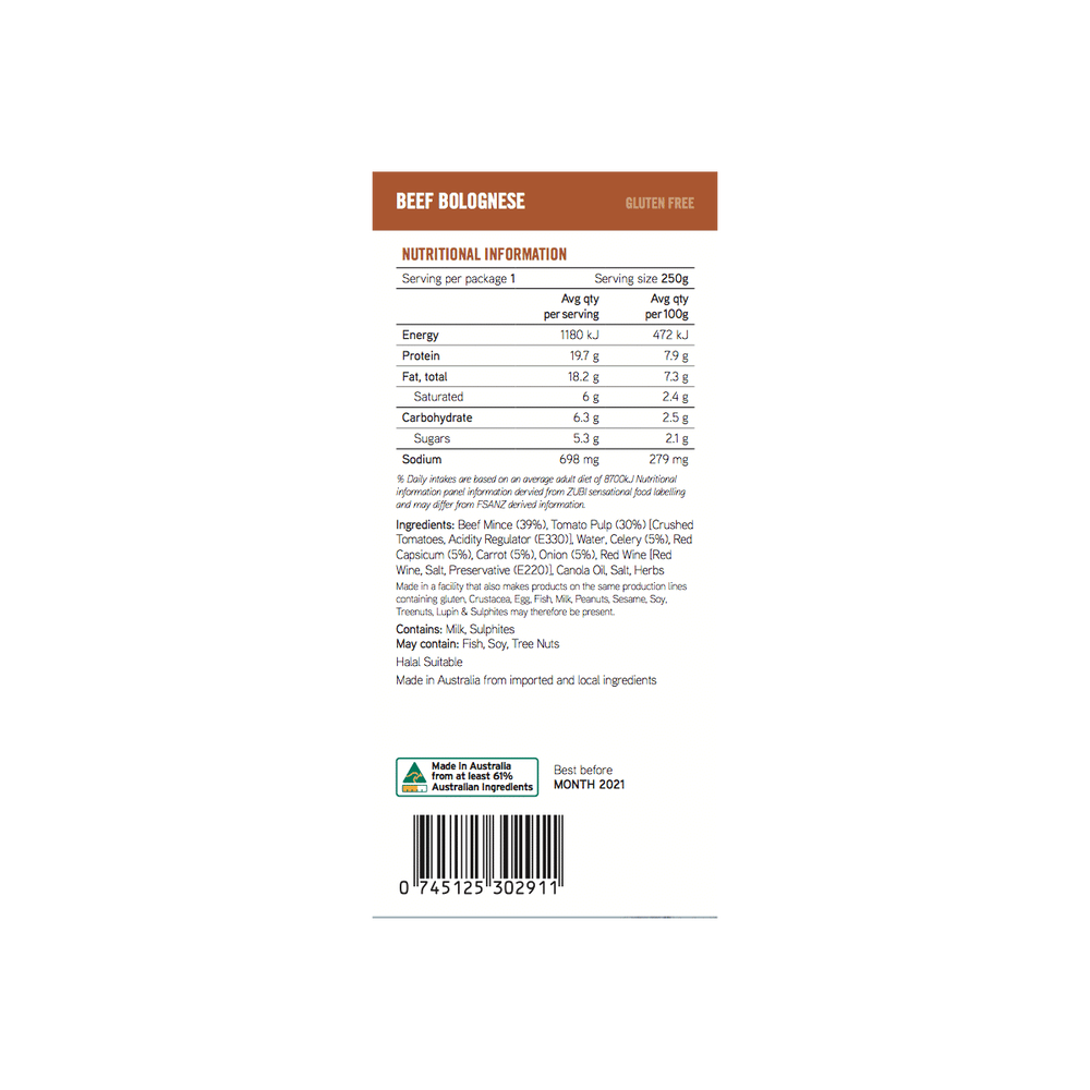 On Track Meals Beef Bolognese 250g
