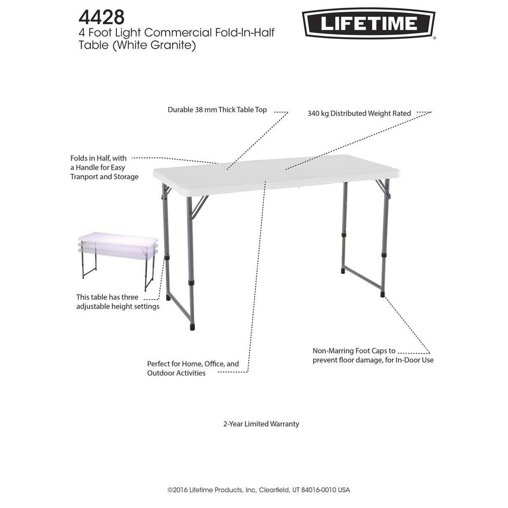 Lifetime Blow Mould Folding Table 121cm