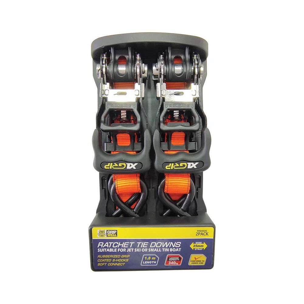 Gripwell Ratchet Tie Down 2pk 340kg 25mm X 1.8m