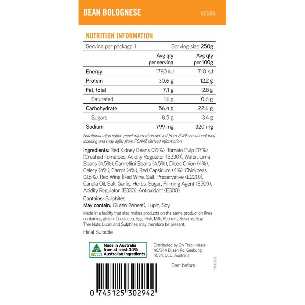On Track Meals Bean Bolognese 250g