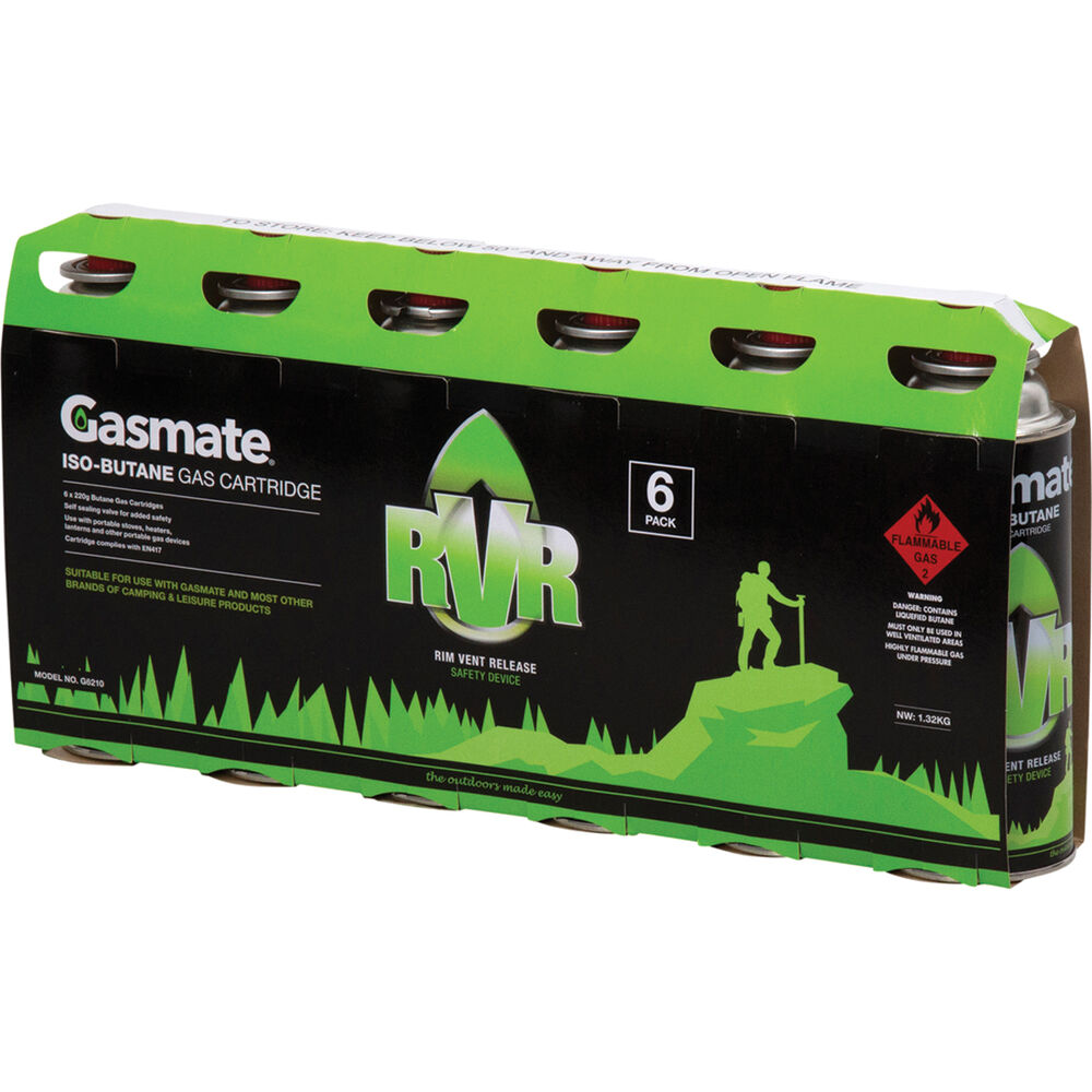 Gasmate Butane RVR Gas Canisters Butane Fuel 220g 6 Pack