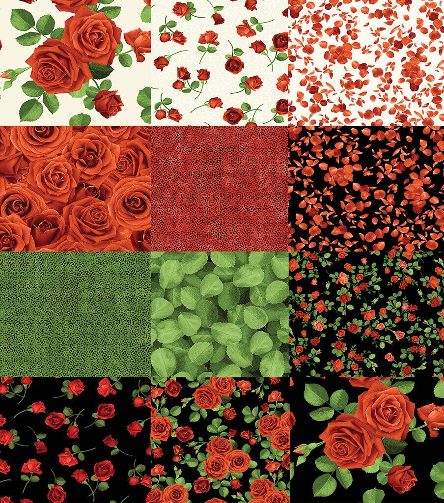 18 x 22 Hi Fashion Batik Rose Cotton Fabric Quarter Bundles 12pc