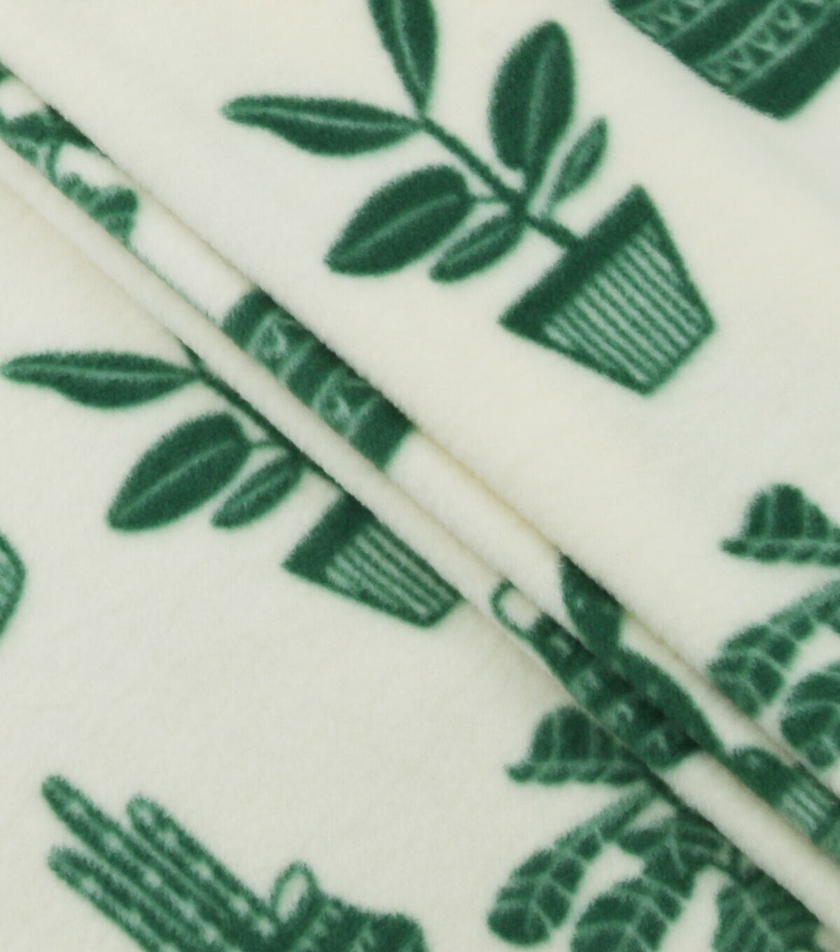 Green Cactus in Pots Anti Pill Fleece Fabric