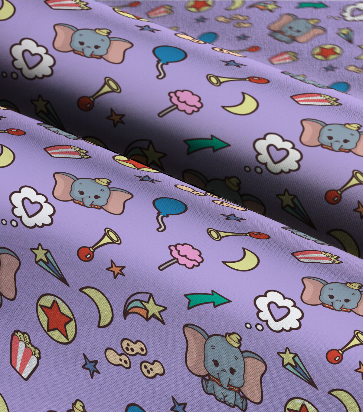 Disney Cute Dumbo on Purple Cotton Fabric