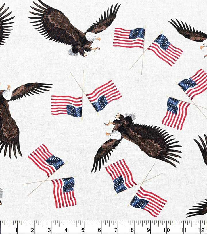 Patriotic Cream Flying Eagles & Flags Cotton Fabric
