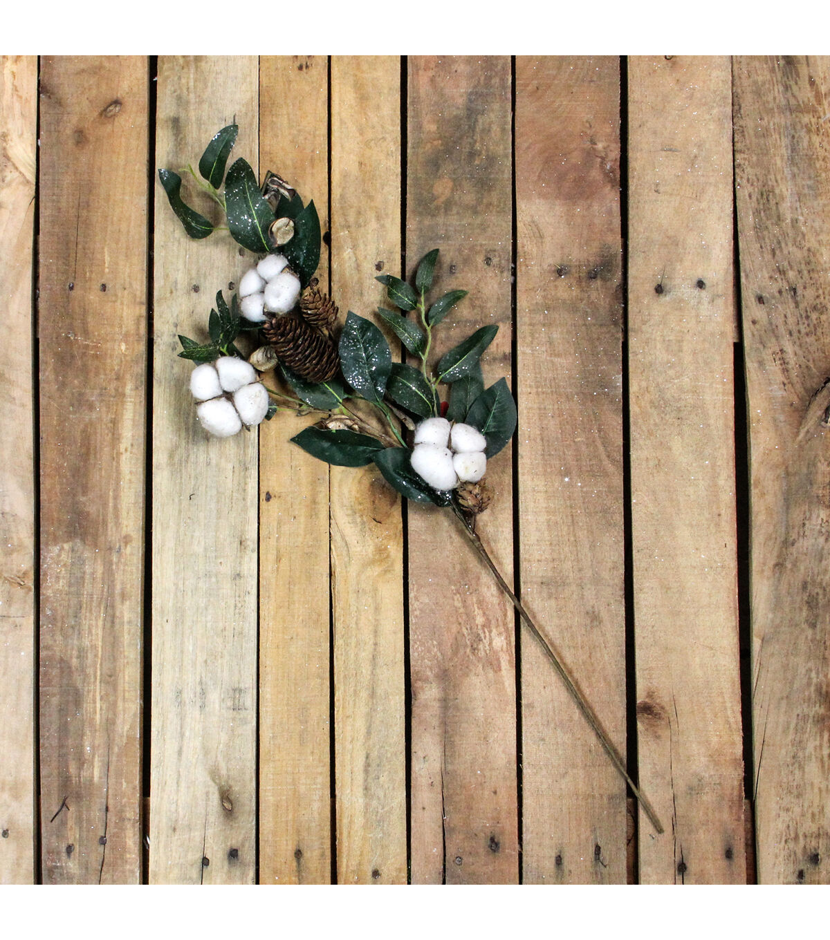 Northlight 27.5 White Cotton Flowers and Foliage Artificial Twig Pick