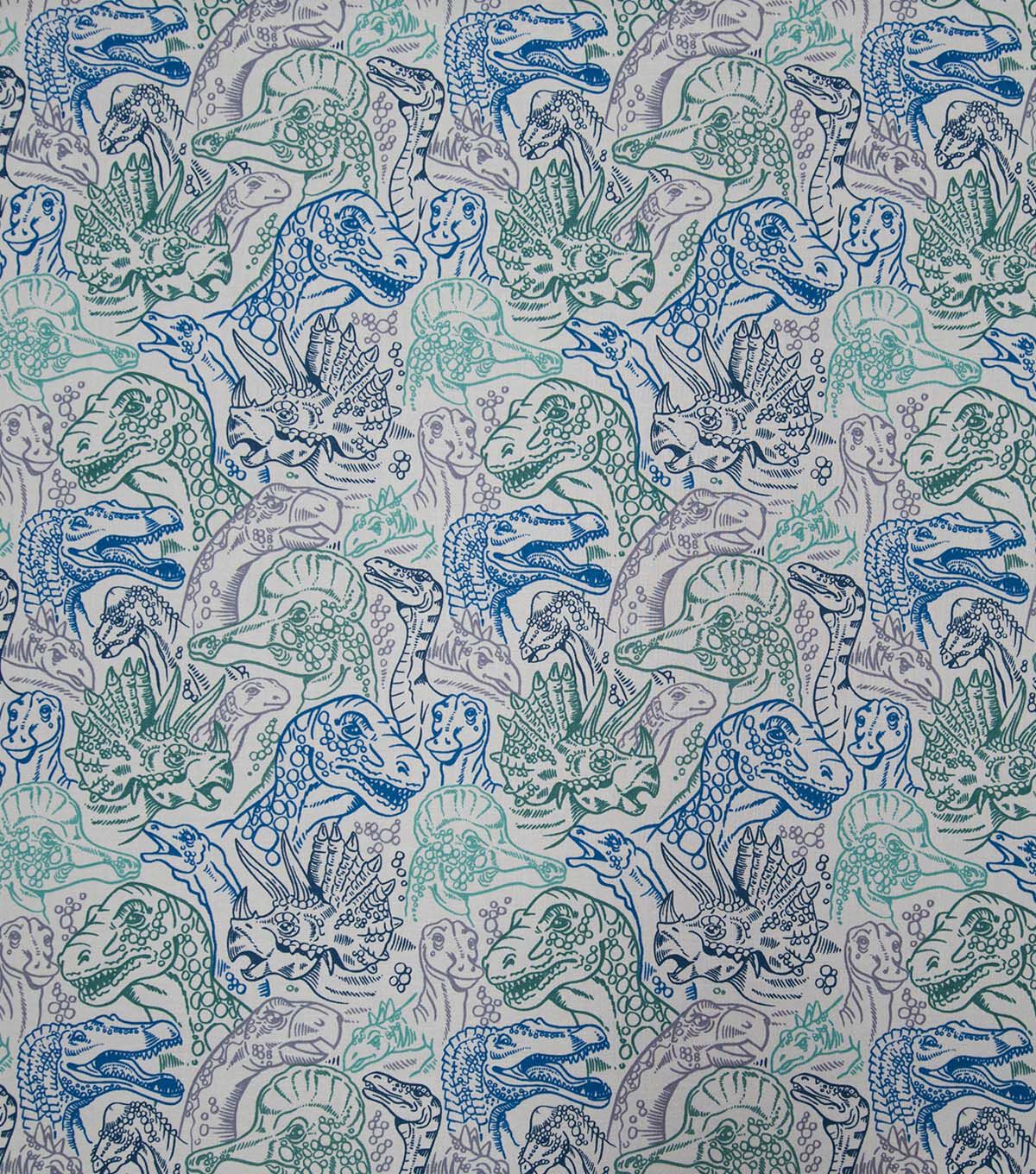 Dinos On Gray Novelty Print Cotton Fabric