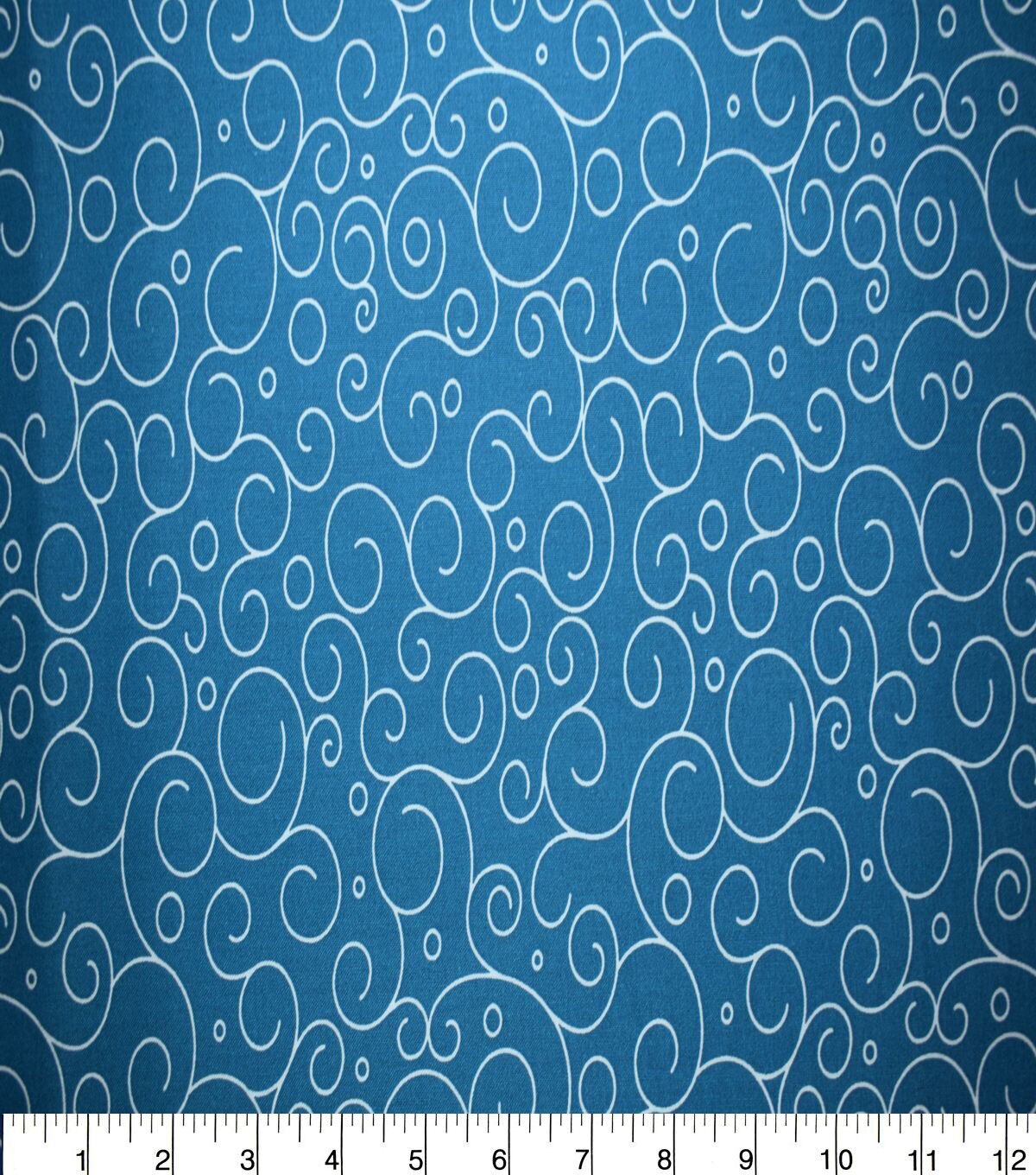 White Swirls on Teal Quilt Cotton Fabric by Quilter's Showcase