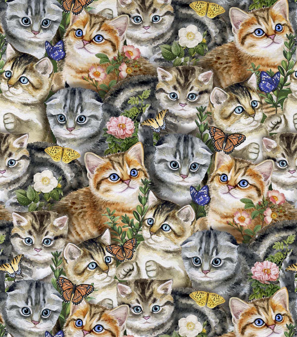 Kittens & Butterflies Novelty Cotton Fabric