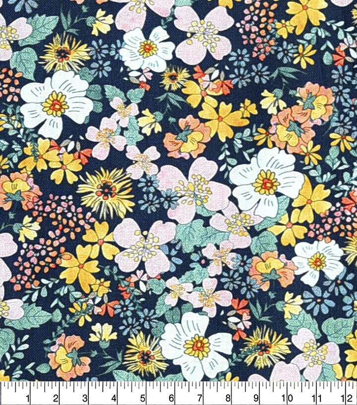 70s Floral on Blue Quilt Cotton Fabric by Keepsake Calico