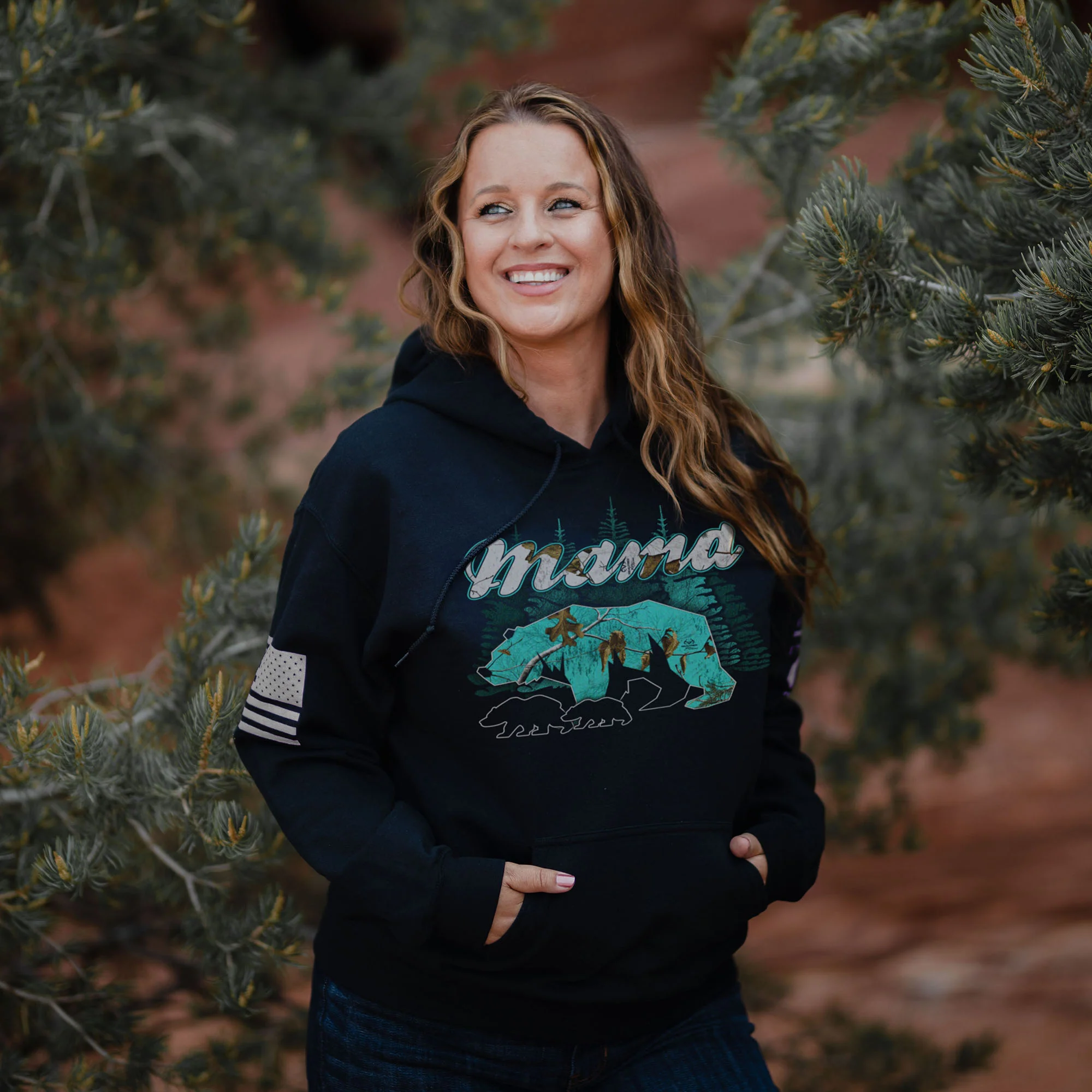 Women's Mama Bear Realtree Xtra Sea Glass Hoodie - Black