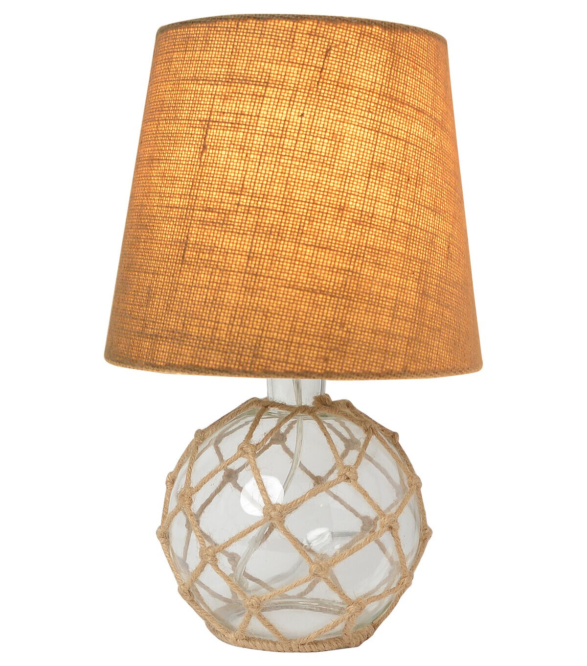 All The Rages Nautical Netted Sea Glass Table Lamp with Burlap Shade