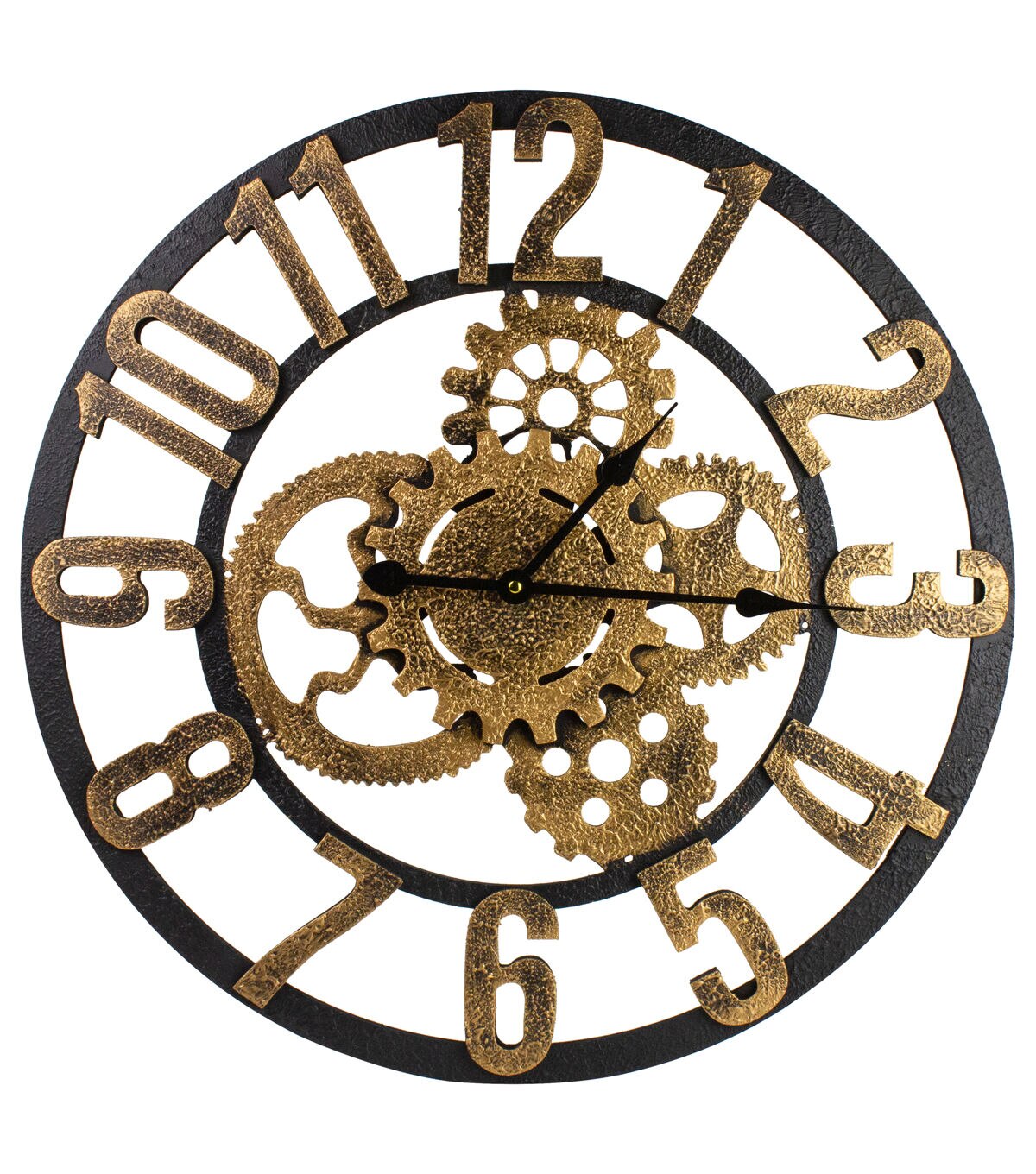 Northlight 24 Gold Black Battery Operated Round Wall Clock with Cogs