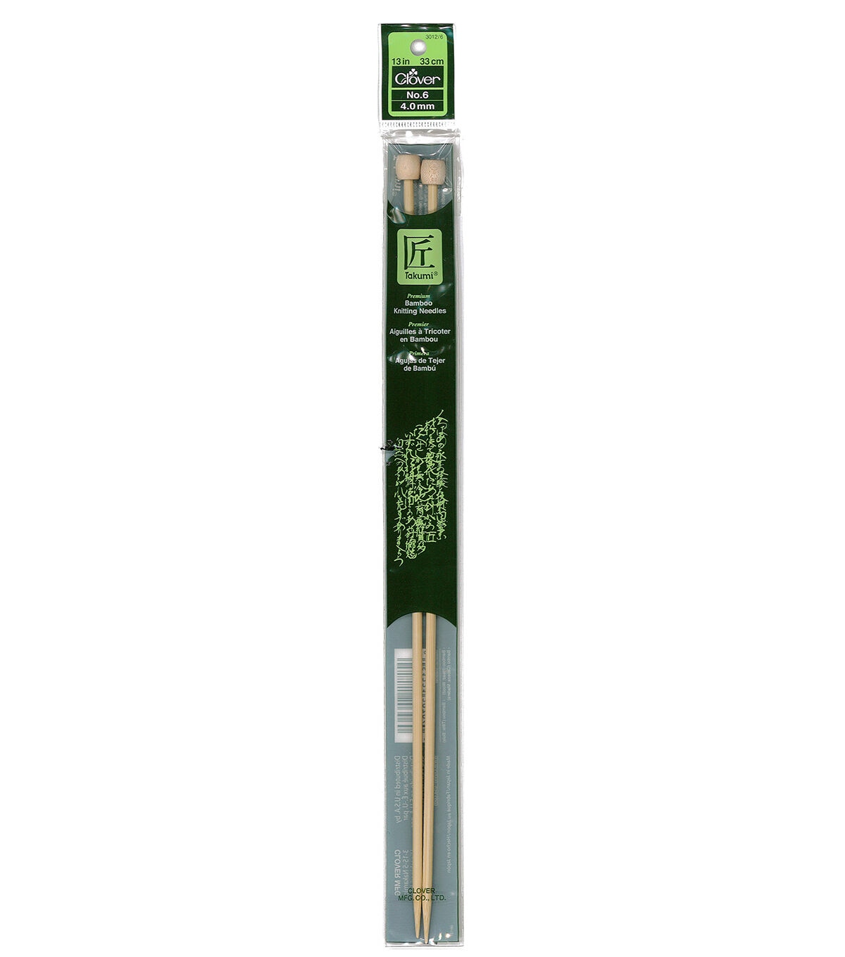 Clover 13 Bamboo Size 6 Single Point Knitting Needle Set