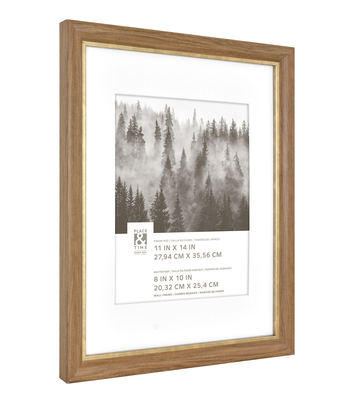 11 x 14 Matted to 8 x 10 Walnut & Brass Wall Frame by Place & Time