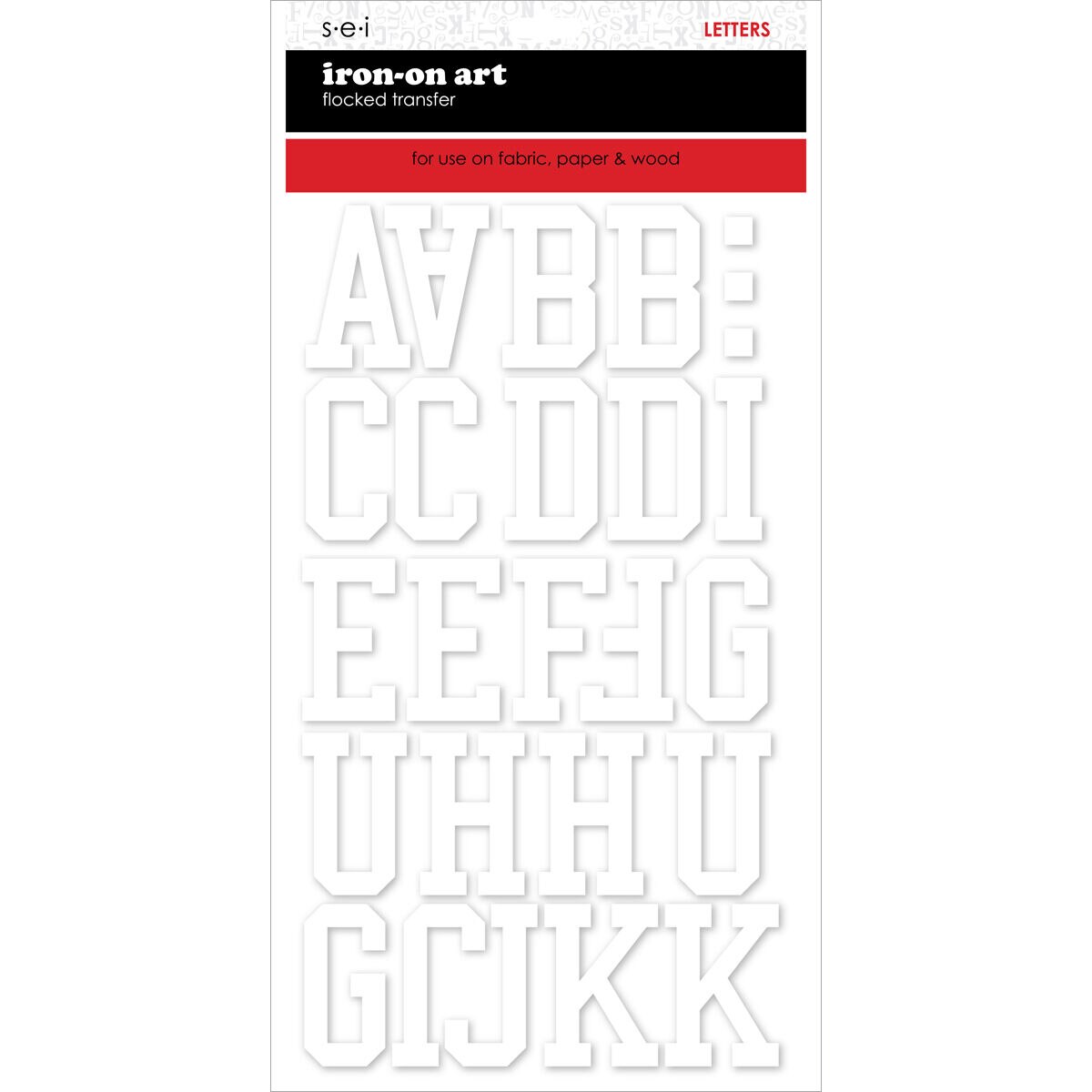 SEI 6 x 10 White Sports Letter Iron On Art Flocked Transfer Sheets 3ct