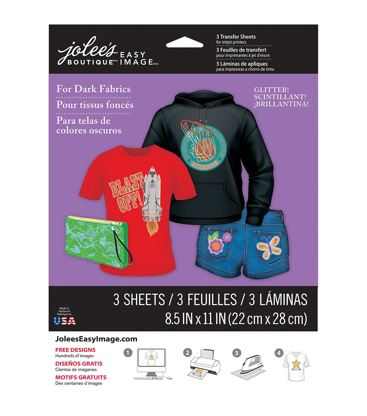 Jolee's Boutique 8.5 x 11 Glitter Dark Fabric Transfer Sheets 3ct