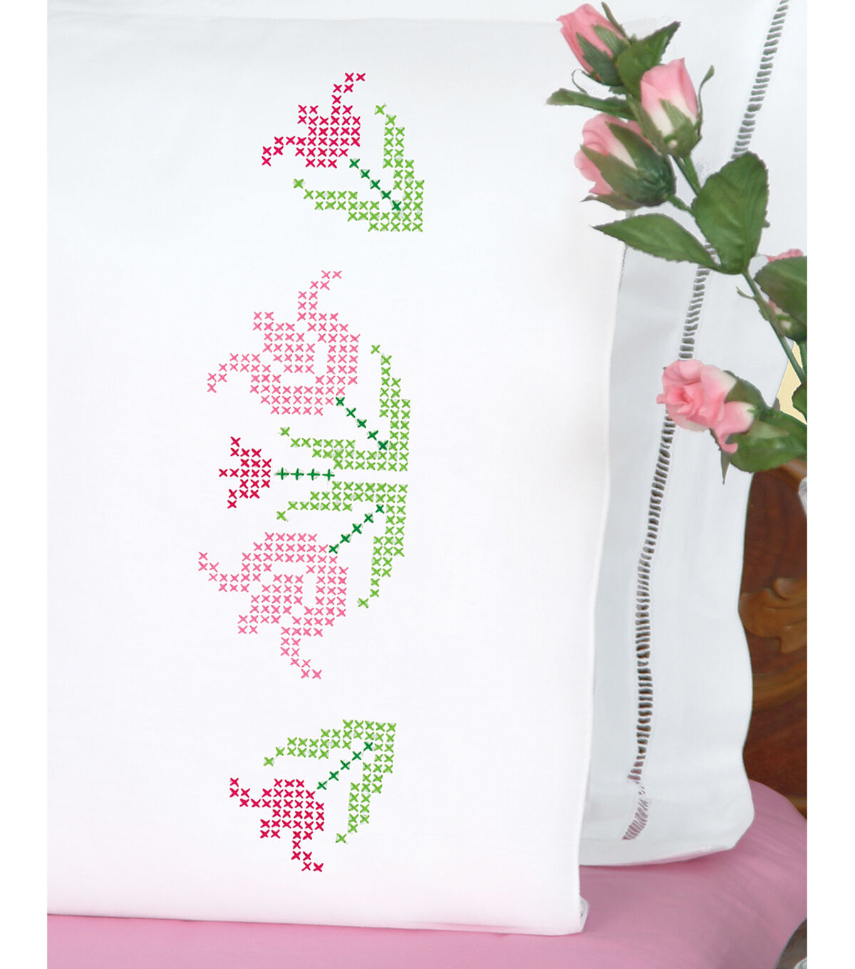 Jack Dempsey 30 x 20 XX Tulips Stamped Perle Edge Pillowcases 2pk