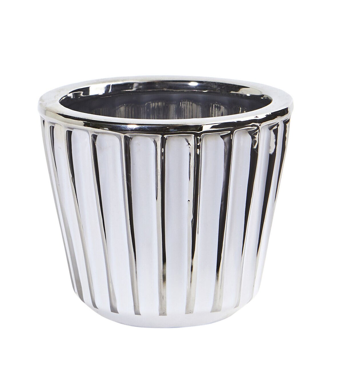 Nearly Natural 4 Ceramic White Vase With Silver Burnishing