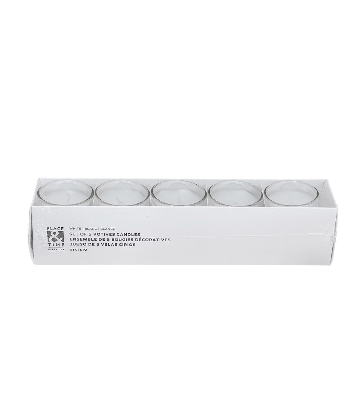 5pk White Unscented Votives With Glass Holders by Place & Time