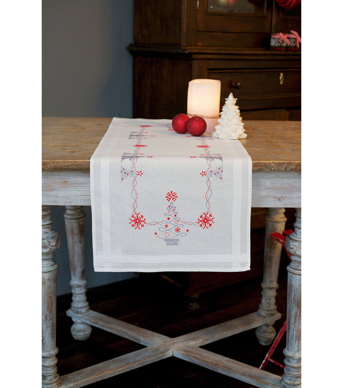 Vervaco 16 x 40 Christmas Trees Table Runner Stamped Cross Stitch Kit