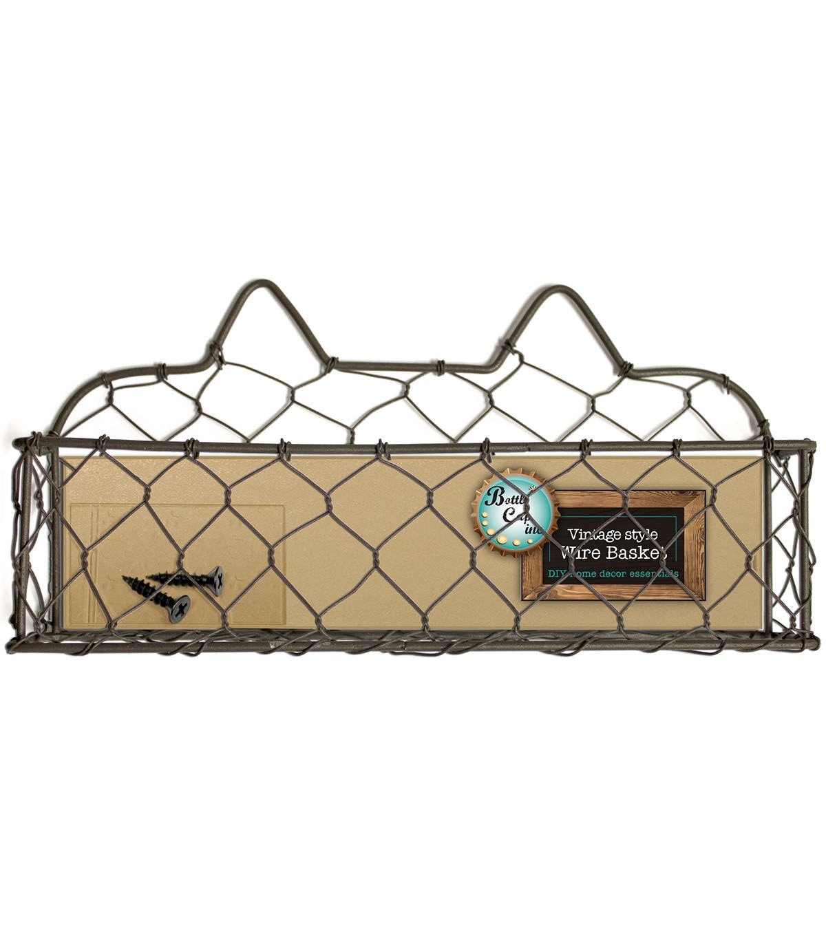 BCI Crafts Vintage Style Wide Wire Basket with Screws Antique Brown