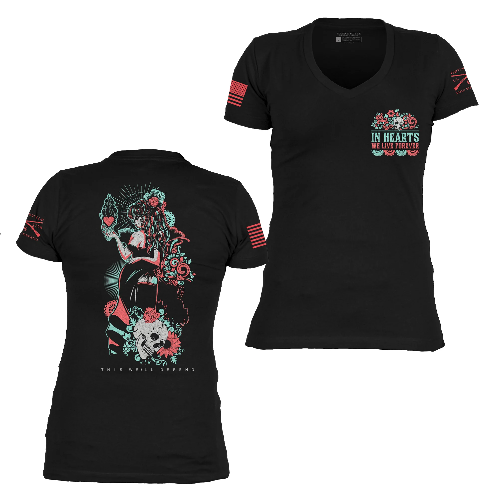 Women's In Hearts We Live Forever V-Neck - Black