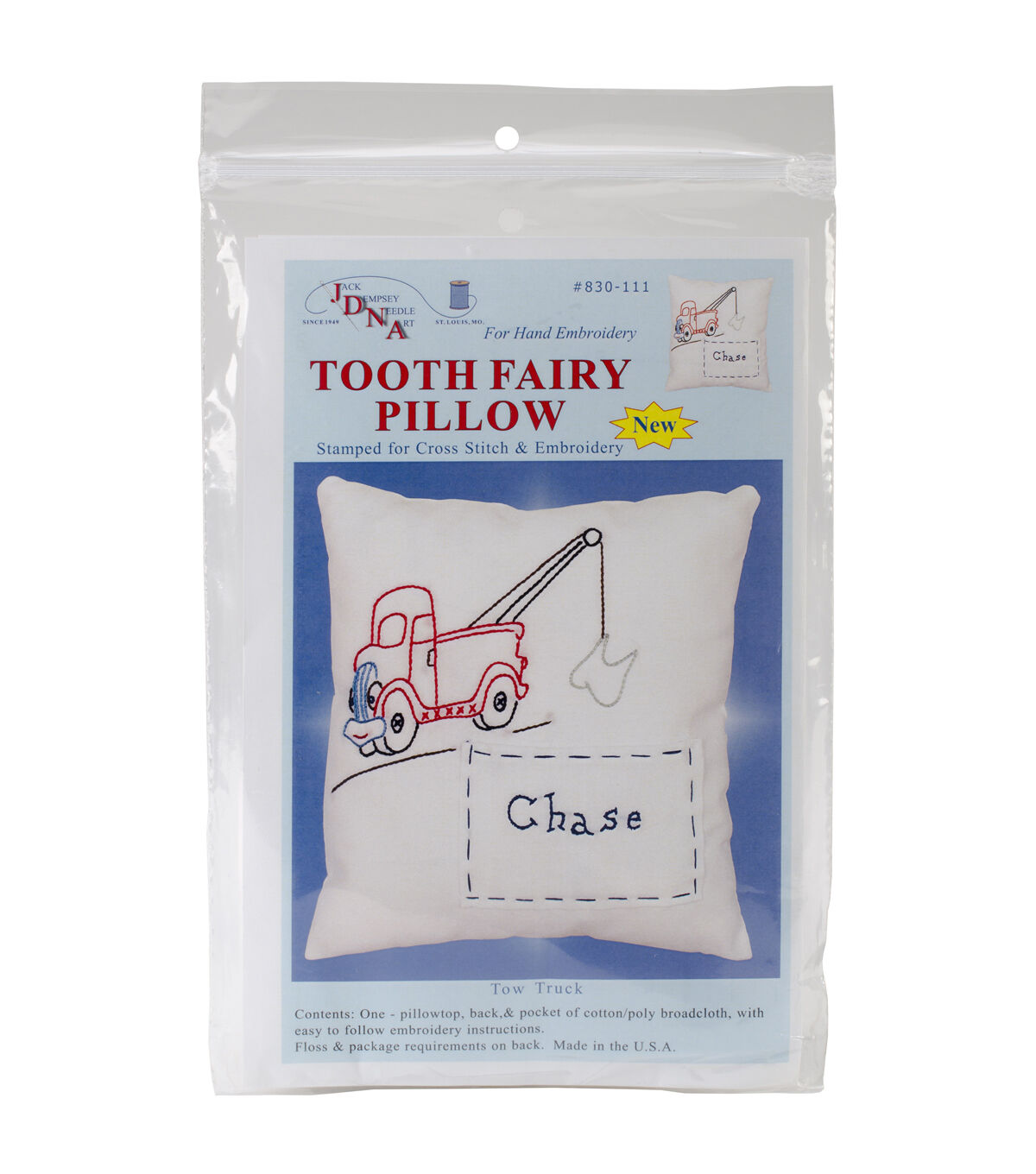 Jack Dempsey 9 Tow Truck Stamped Tooth Fairy Pillow Cover