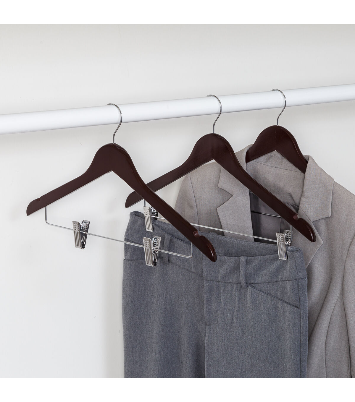 Honey Can Do 17.5 x 10 Cherry Wood Suit Hangers With Clips 12pk