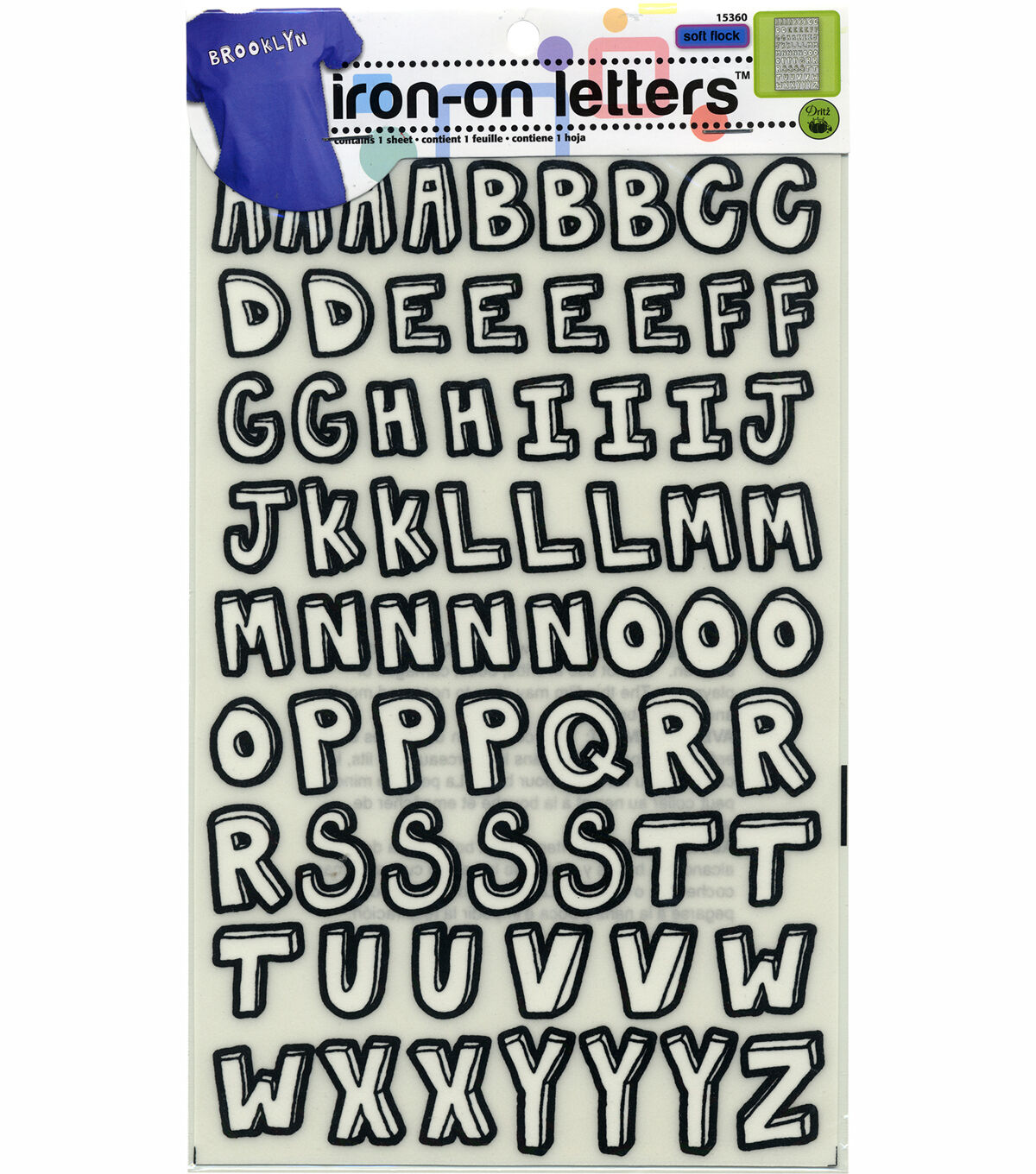Dritz 6 x 10 Black & White Handscript Flock Iron On Letters