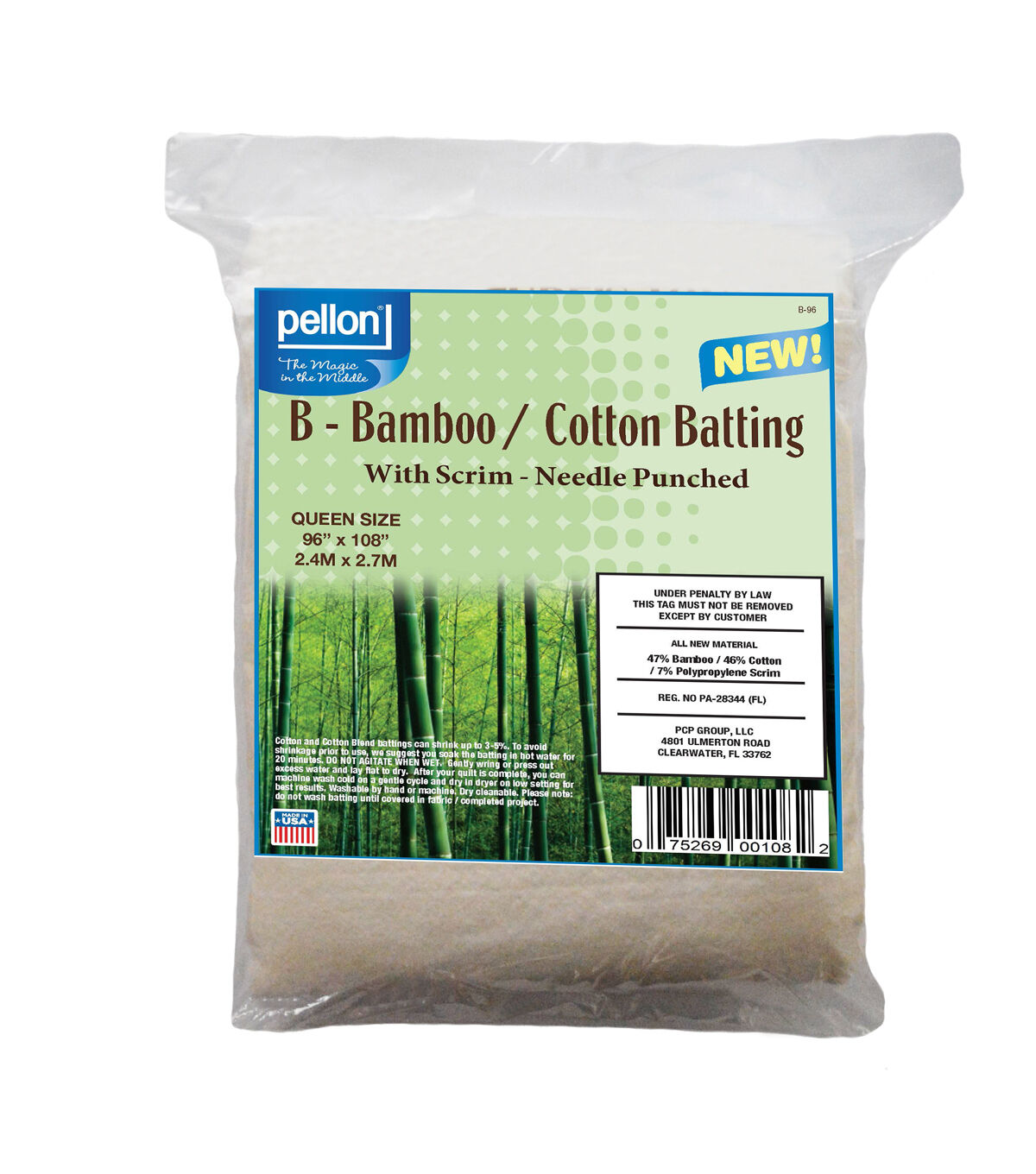 Pellon Bamboo/Cotton Batting With Scrim 96 x 108