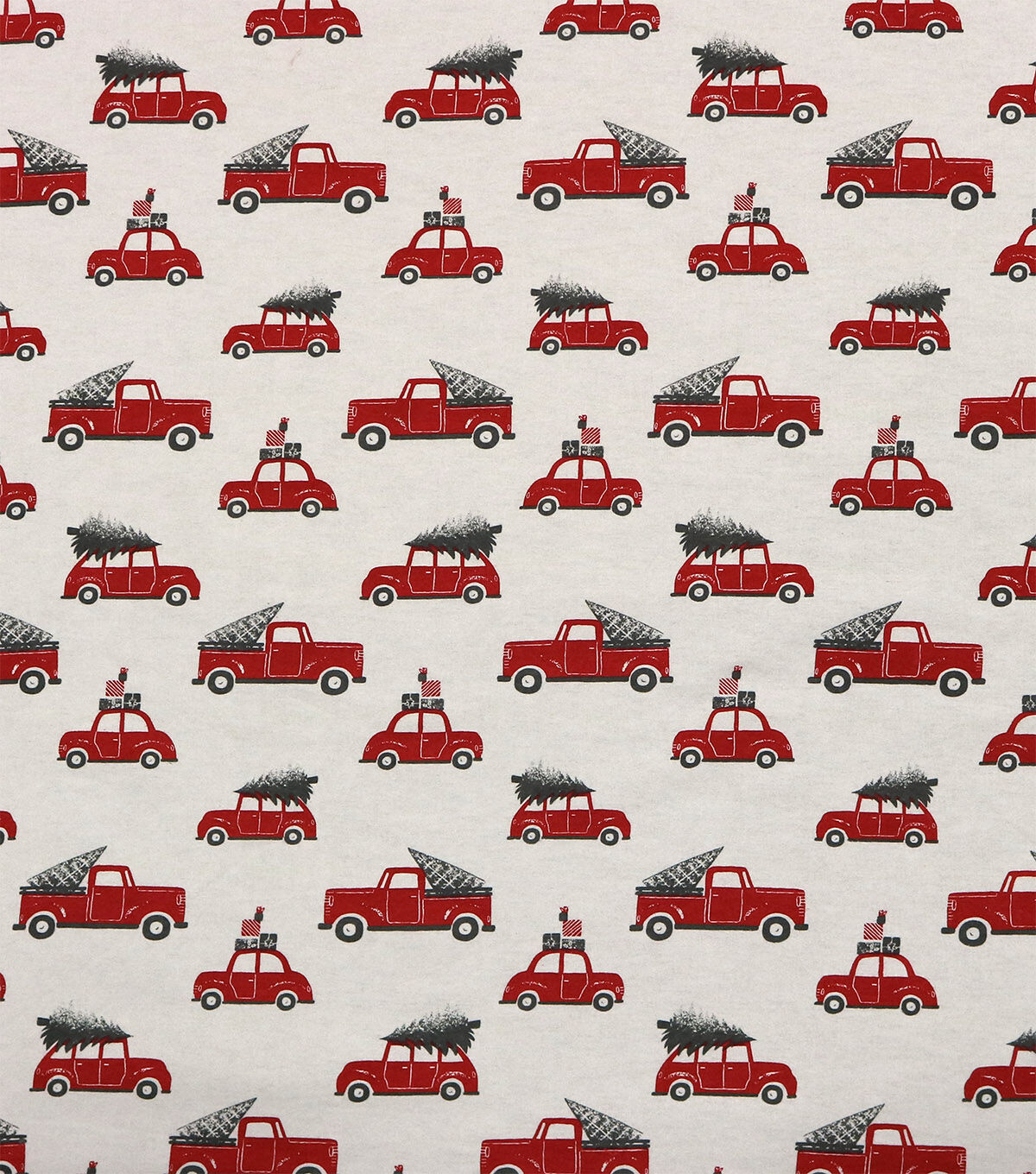 Red Trucks & Cars With Trees Super Snuggle Christmas Flannel Fabric