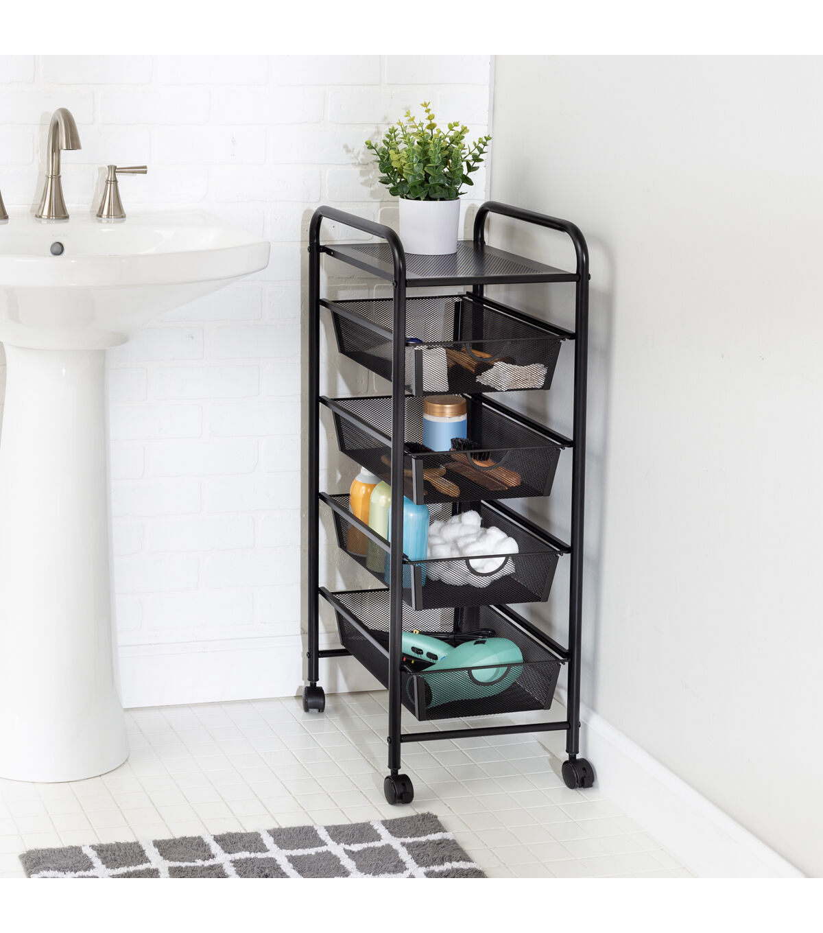 Honey Can Do 35 Black 4 Drawer Mesh Rolling Storage Cart With Shelf