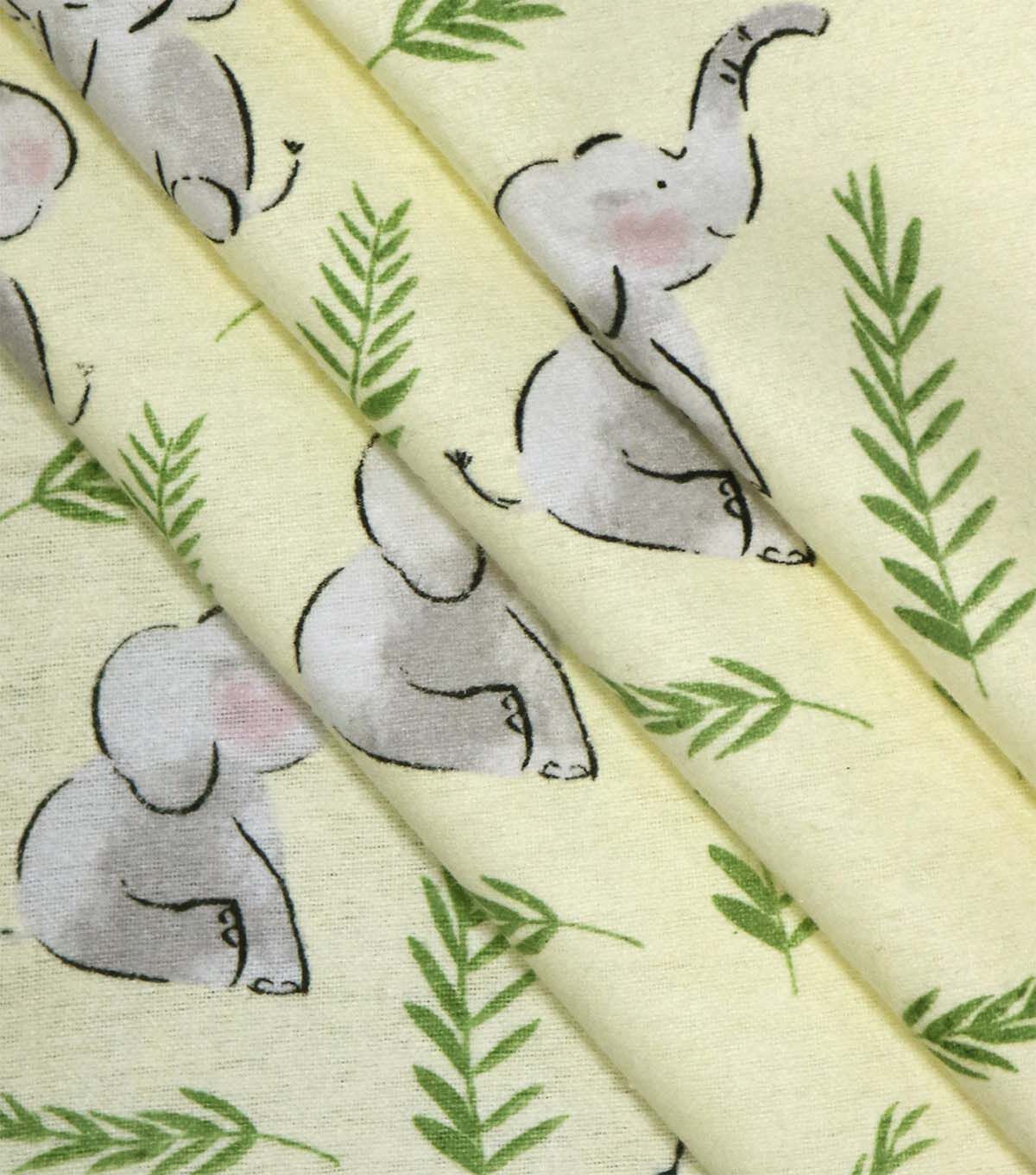 Sweet Elephants on Yellow Super Snuggle Flannel Fabric