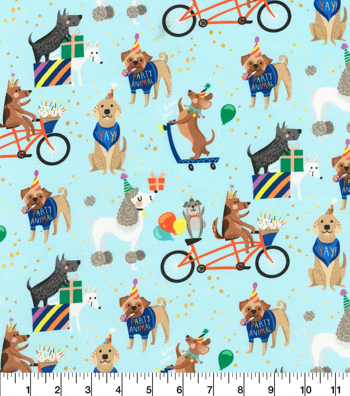 Robert Kaufman Party Animals on Blue Novelty Cotton Fabric