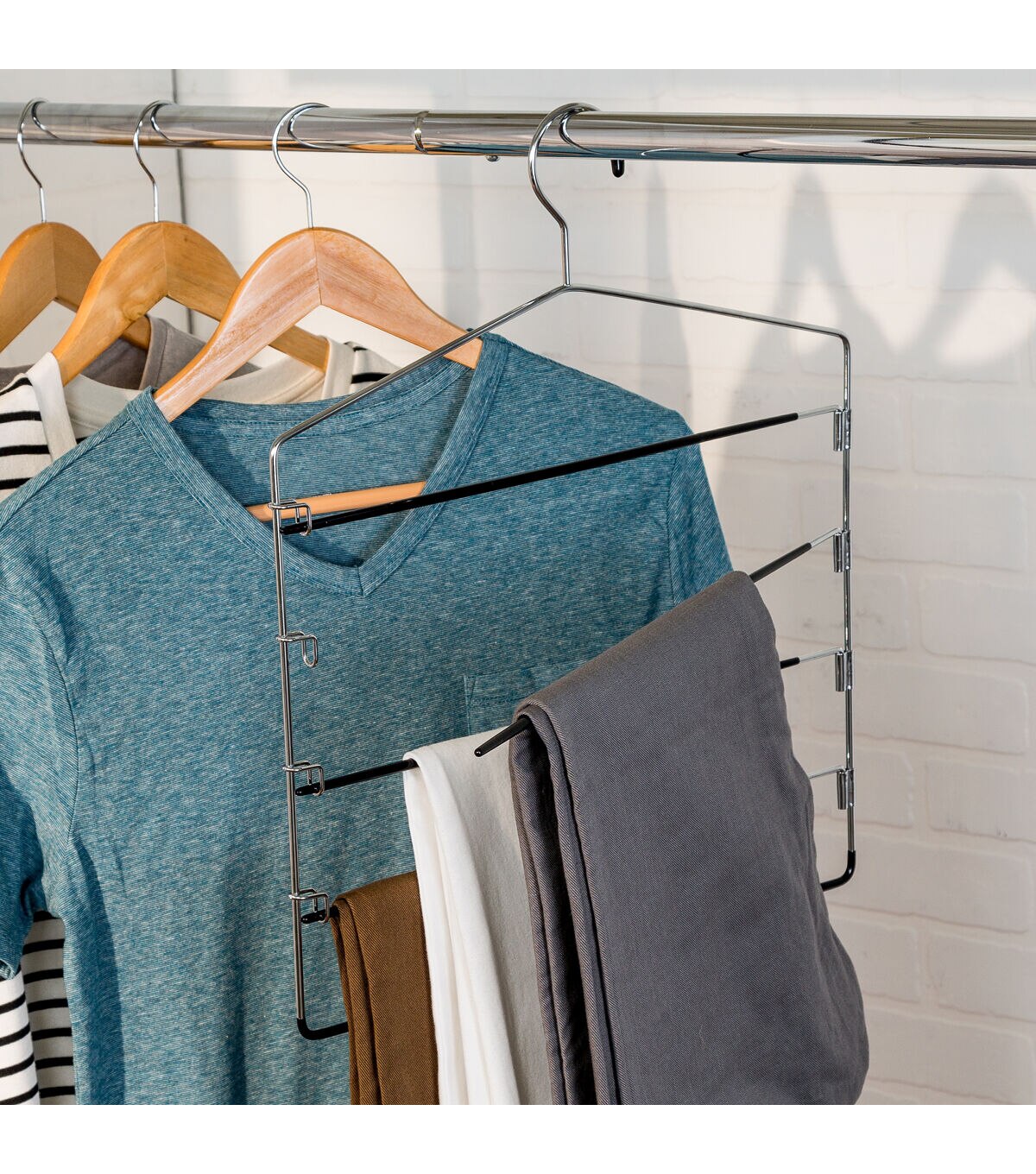 Honey Can Do 15 x 12 Chrome 5 Tier Swing Arm Pant Hangers 2pk