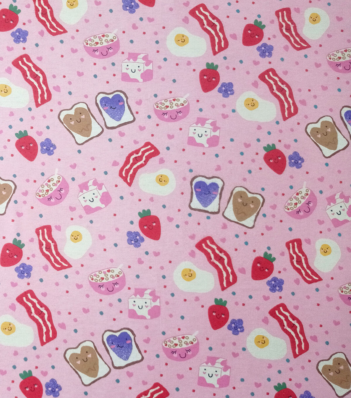 Breakfast Foods on Pink Super Snuggle Flannel Fabric by POP!