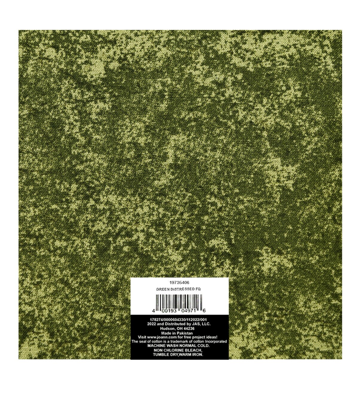 18 x 21 Green Distressed Cotton Fabric Quarter 1pc by Keepsake Calico