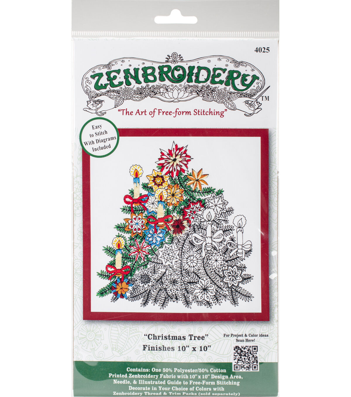 Design Works 10 Christmas Tree Zenbroidery Stamped Embroidery Kit