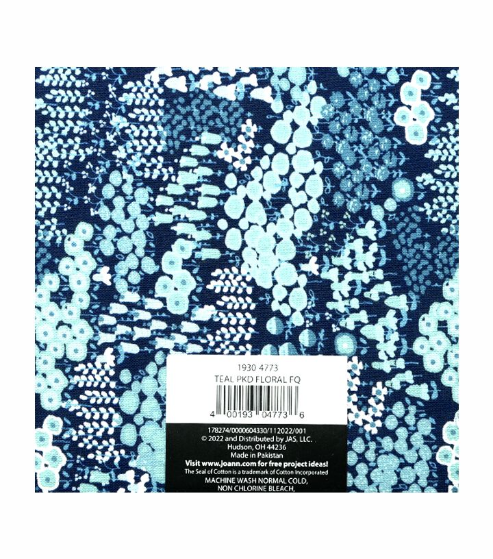 18 x 21 Teal Floral Cotton Fabric Quarter 1pc by Keepsake Calico