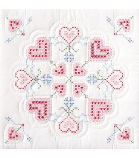 Jack Dempsey 18 Interlocking XX Hearts Stamped Quilt Blocks 6pk