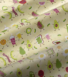 Fabric Traditions Happy Breakfast on Yellow Novelty Cotton Fabric