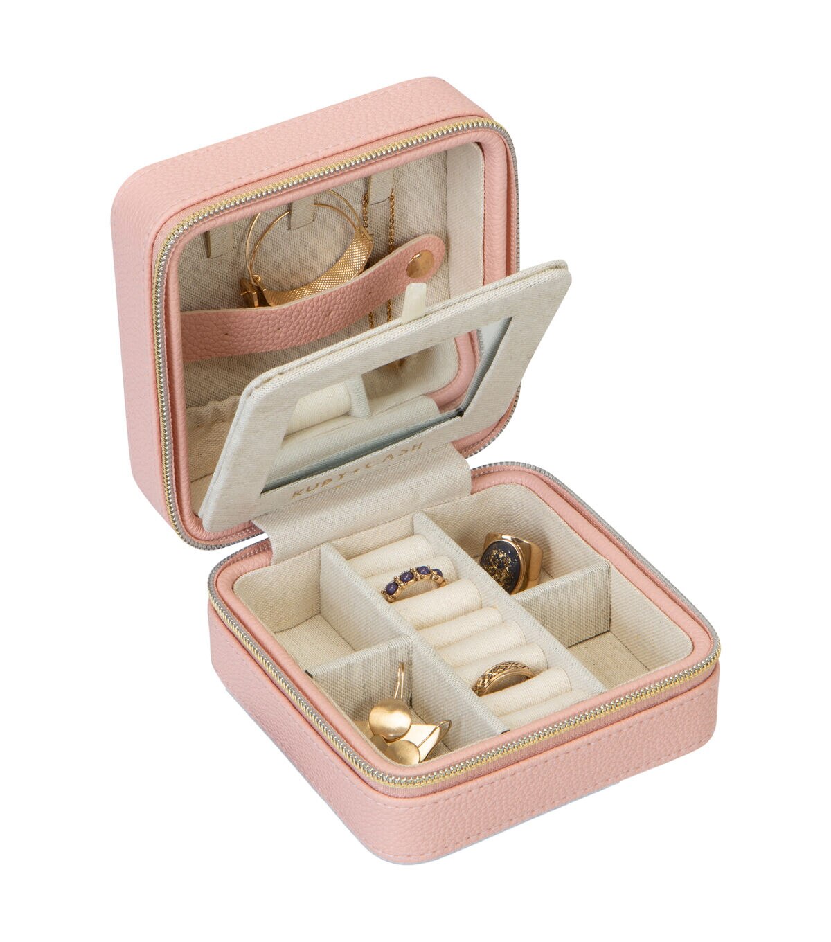 RubyCash 5 Blush Faux Leather Zippered Travel Jewelry Organizer Box
