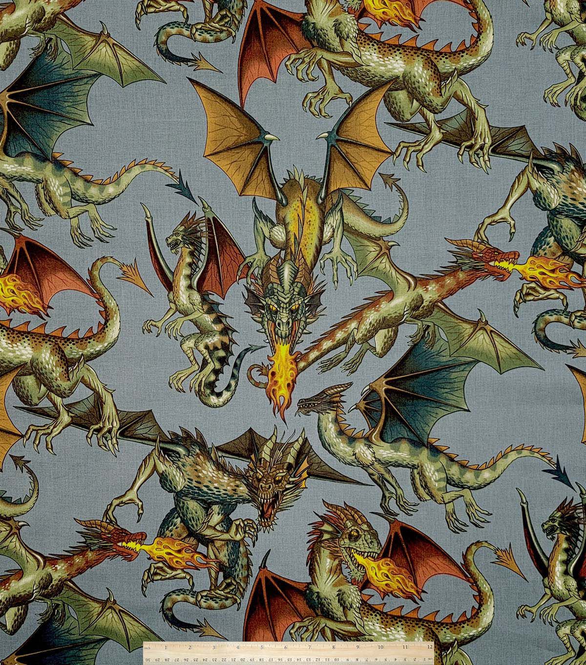 Alexander Henry Tale of The Dragons on Gray Premium Cotton Fabric