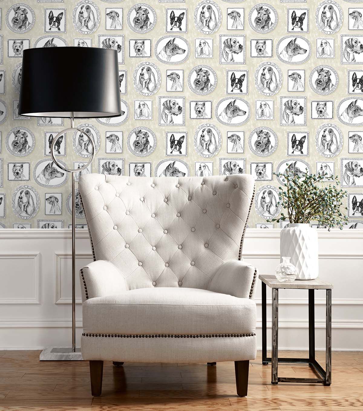 Surface Style 20.5' x 18' Linen Pup Portraits Peel & Stick Wallpaper