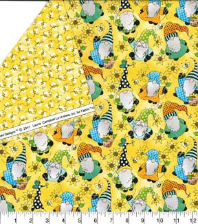 Fabric Traditions Yellow Bees & Gnomes Double Faced Quilted Cotton Fabric