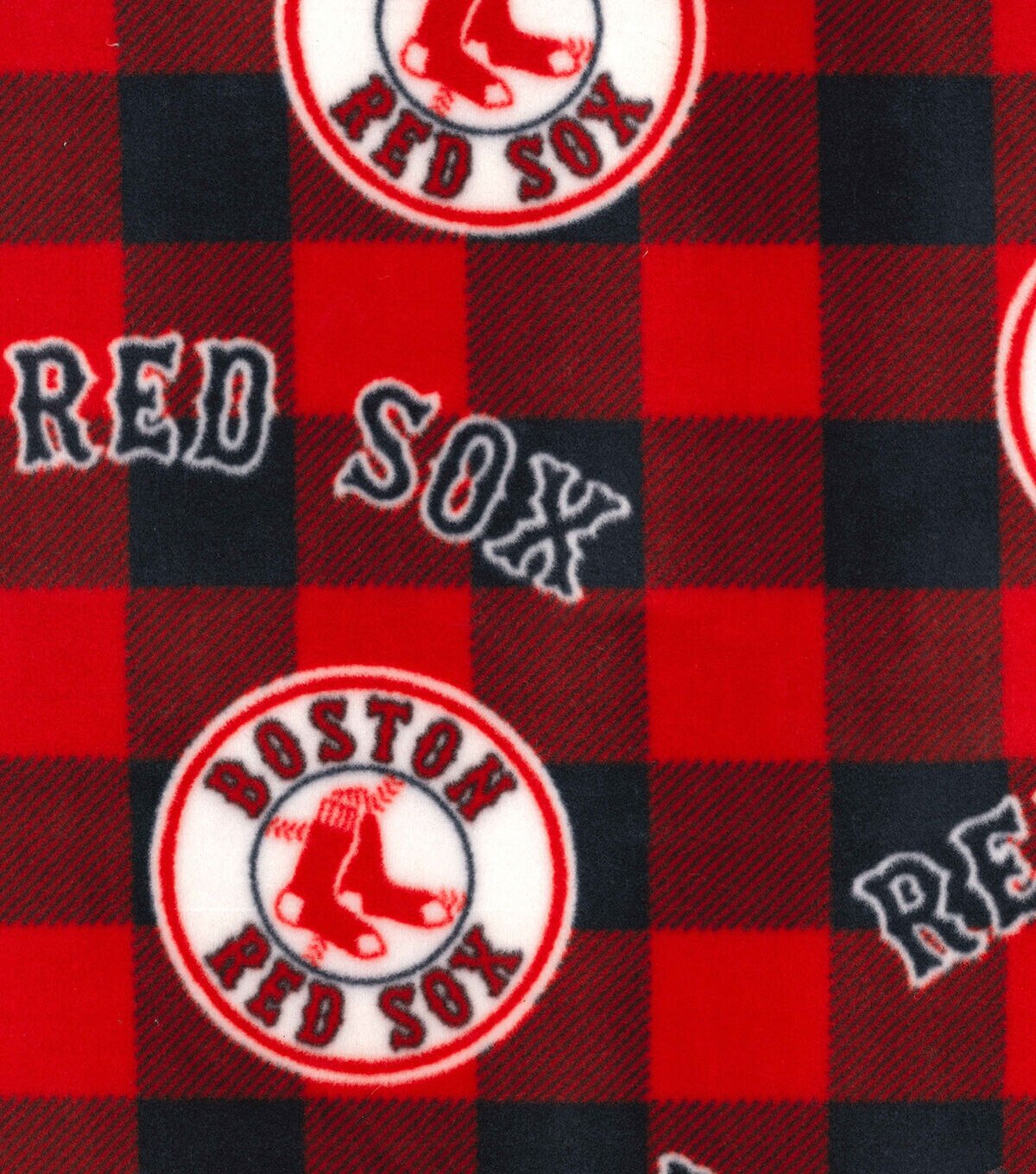 Fabric Traditions Boston Red Sox Fleece Fabric Buffalo Check