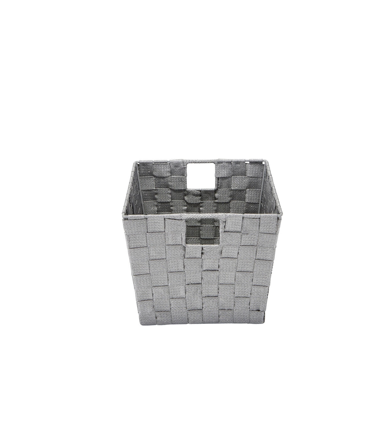 Simplify 10 x 8 Gray Lurex Striped Woven Storage Bin With Handles