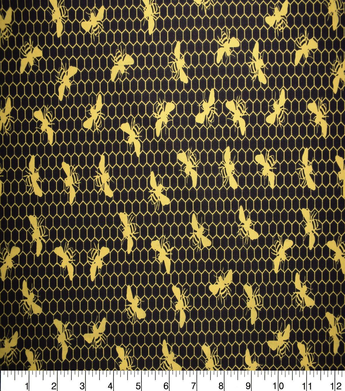 Bees on Black Honeycomb Quilt Cotton Fabric by Quilter's Showcase